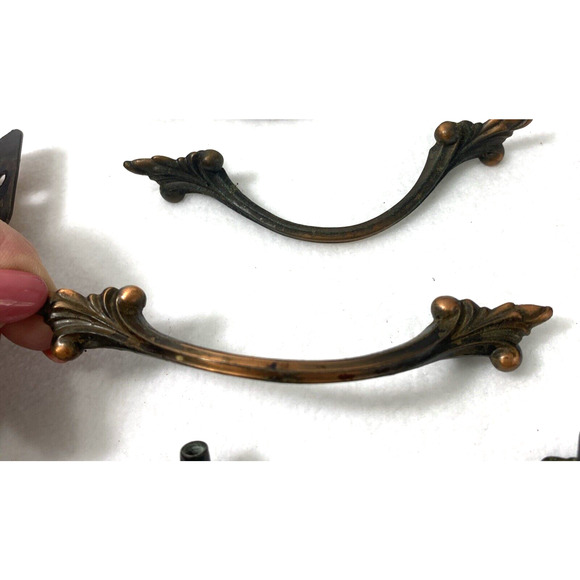 6 Vintage Coppertone Black Metal Cabinet Drawer Pull Handles & 8 Hinges‎ Japan - Picture 6 of 9